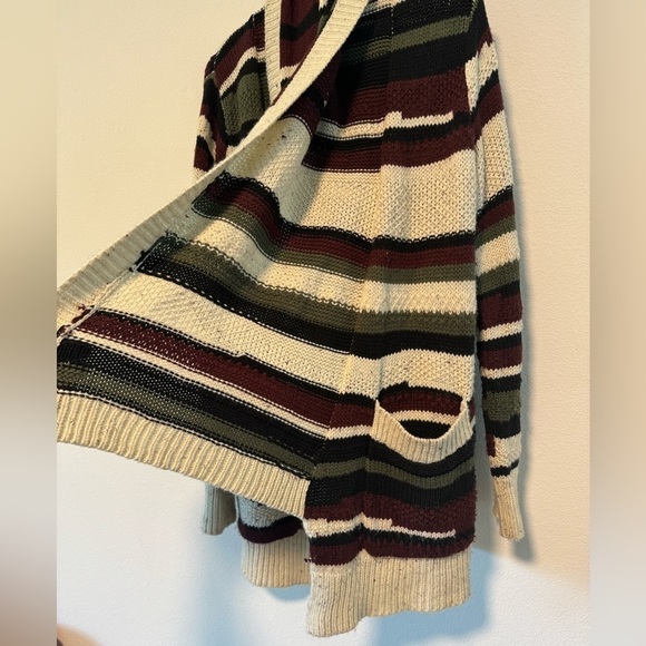 Hinge Wool Blend Green Black Maroon Cream Longline Open Front Cardigan Sweater S - Picture 6 of 16